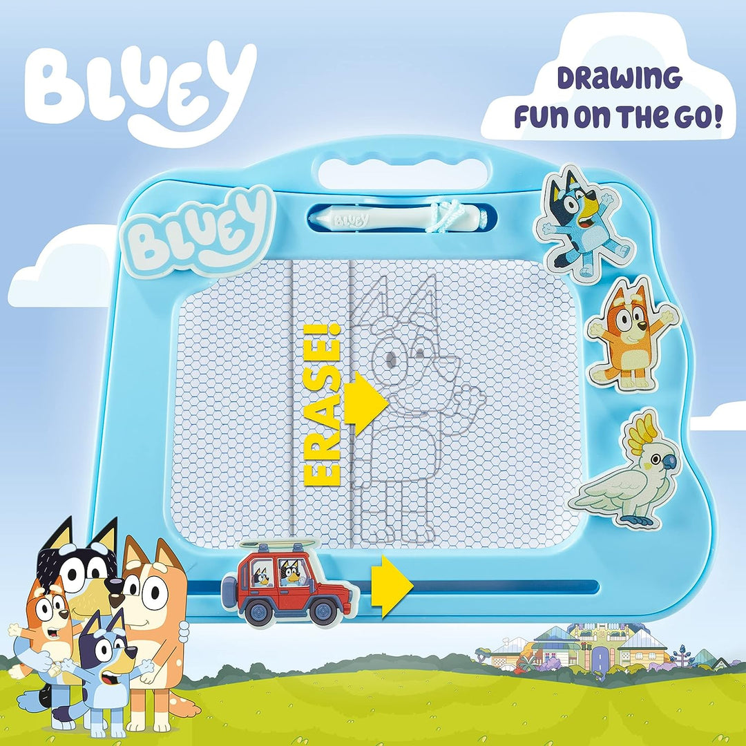 Bluey Travel Magnetic Scribbler pad with pen and 3 stamps, draw and erase with no mess