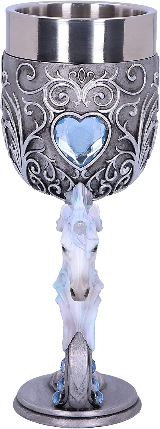 Nemesis Now B5191R0 Enchanted Twin Unicorn Heart Set of Two Goblets, Silver, 18.