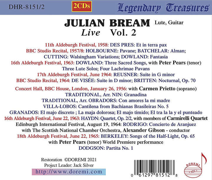 Julian Bream – Julian Bream Live Vol. 2 [Julian Brasse; Peter Birnen; Carmen Prietto; Carmirelli-Quartett; Das Scottish National Orchestra; Andrew Gibson] [Doremi: DHR-8151/2] [Audio CD]