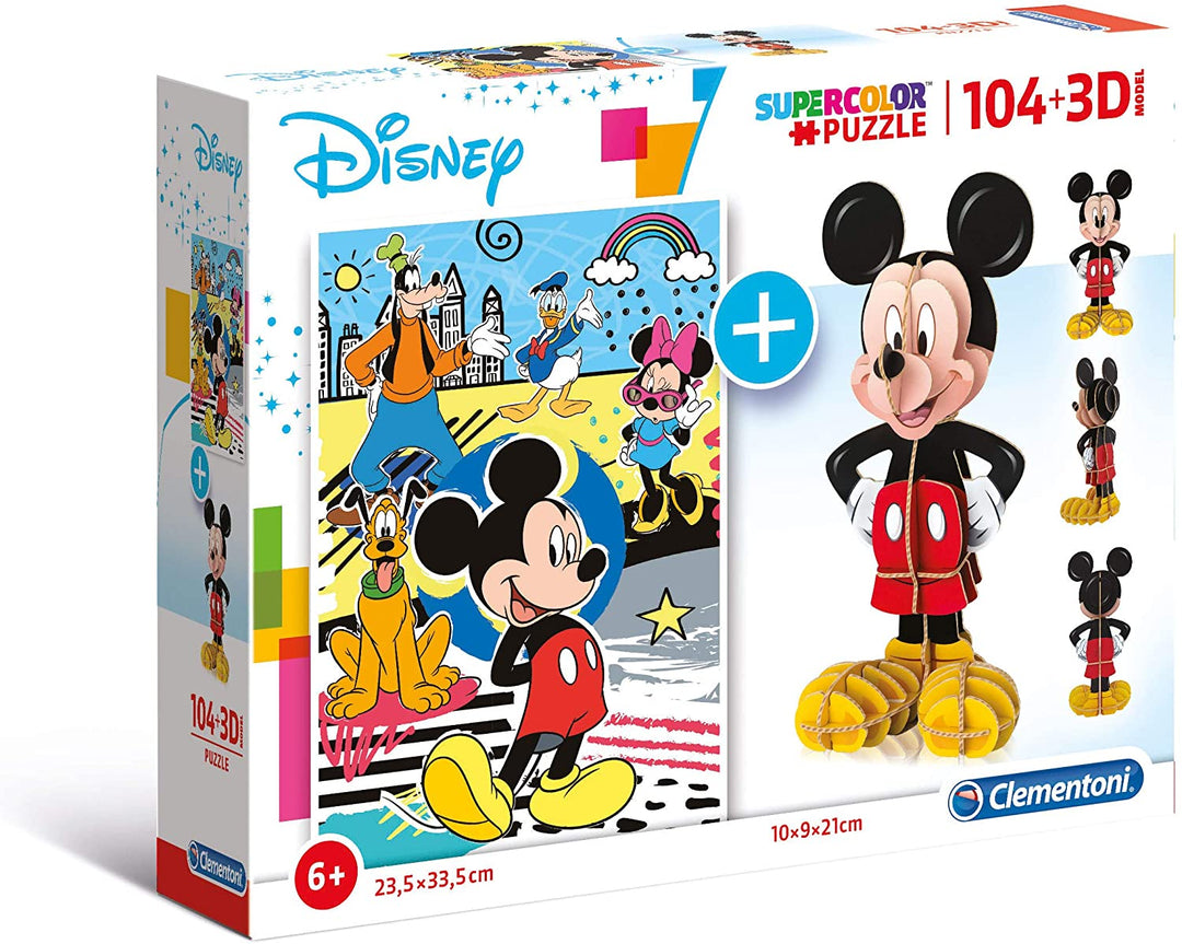 Clementoni - 20157 - Puzzle for Children - 3D Model-Mickey Mouse-104 Pieces