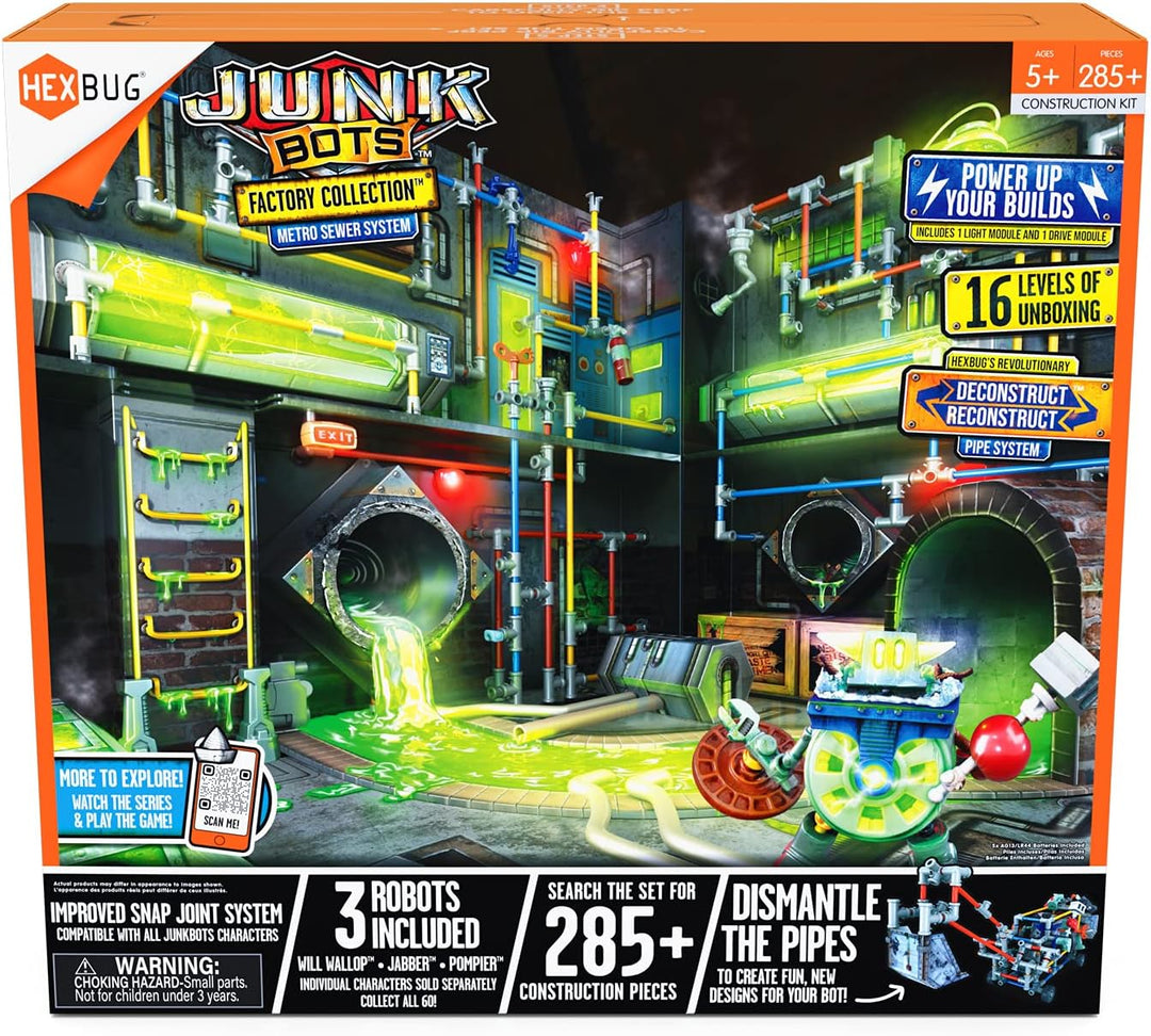 HEXBUG JUNKBOTS Large Factory Habitat Metro Sewer System, Surprise Toy Playset