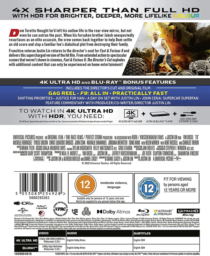 Fast & Furious 9 [4K Ultra HD] [2021] [Region Free] - Action/Drama [Blu-ray]