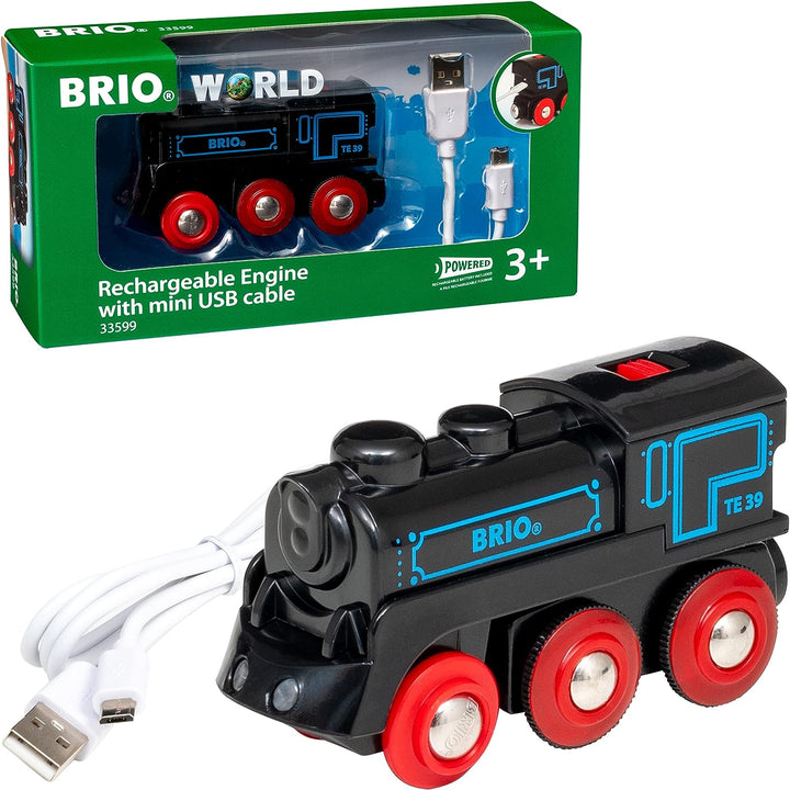 BRIO World Wiederaufladbarer Lokomotivzug mit Mini-USB-Kabel für Kinder ab 3 Jahren – kompatibel mit allen BRIO-Eisenbahnsets und Zubehör