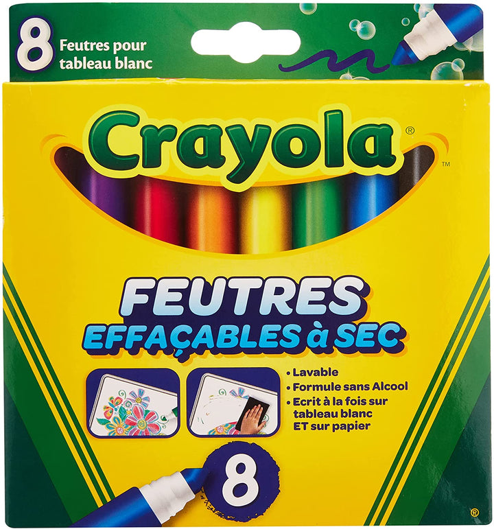 Crayola – 8 Erasable Felt-Tip Pens (Large Point) – French Box – Creative Hobbies – Felt Tip Pens and Fancy Accessories – For Ages 3 and Up – Drawing and Colouring Game