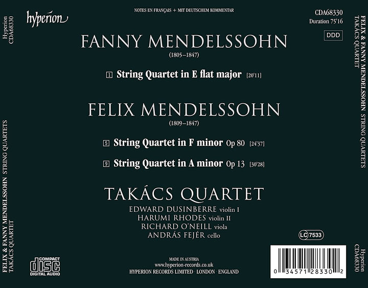 Mendelssohn: String Quartets [Takács Quartet] [Hyperion Records A68330] [Audio CD]