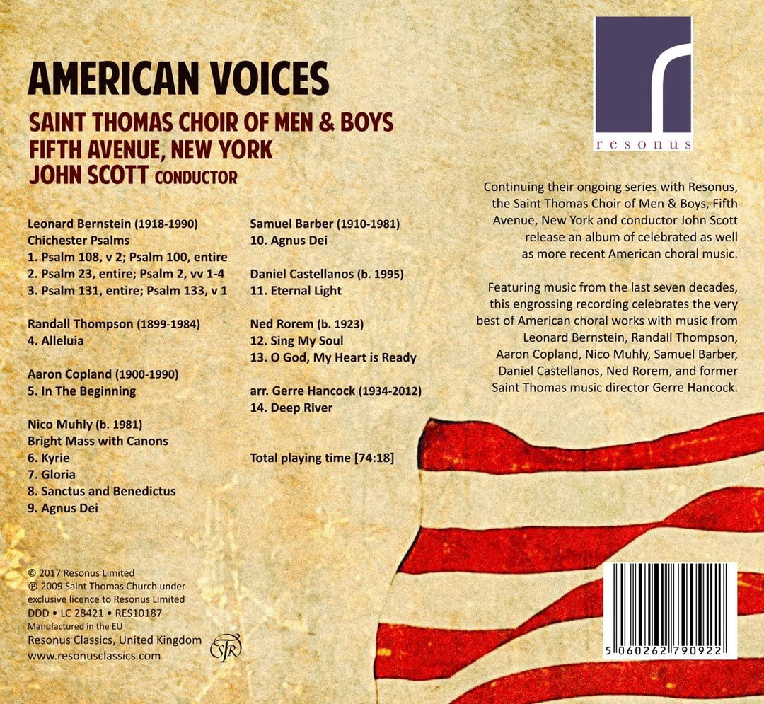 The Saint Thomas Choir of Men & Boys - American Voices [The Saint Thomas Choir of Men & Boys, Fifth Avenue, New York; John Scott] [Resonus Classics: RES10187] [Audio CD]