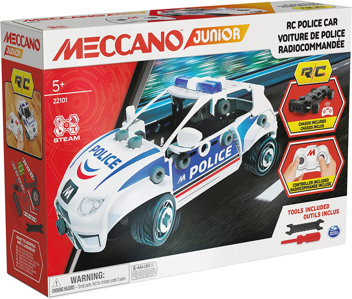 Meccano Junior, RC Police Car with Working Boot and Real Tools, Toy Model Buildi Kit