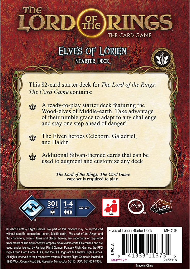 Fantasy Flight Games | The Lord of the Rings LCG: Elves of Lórien Starter Deck | Card Game | Ages 13+ | 1-4 Players | 30-60 Minutes Playing Time