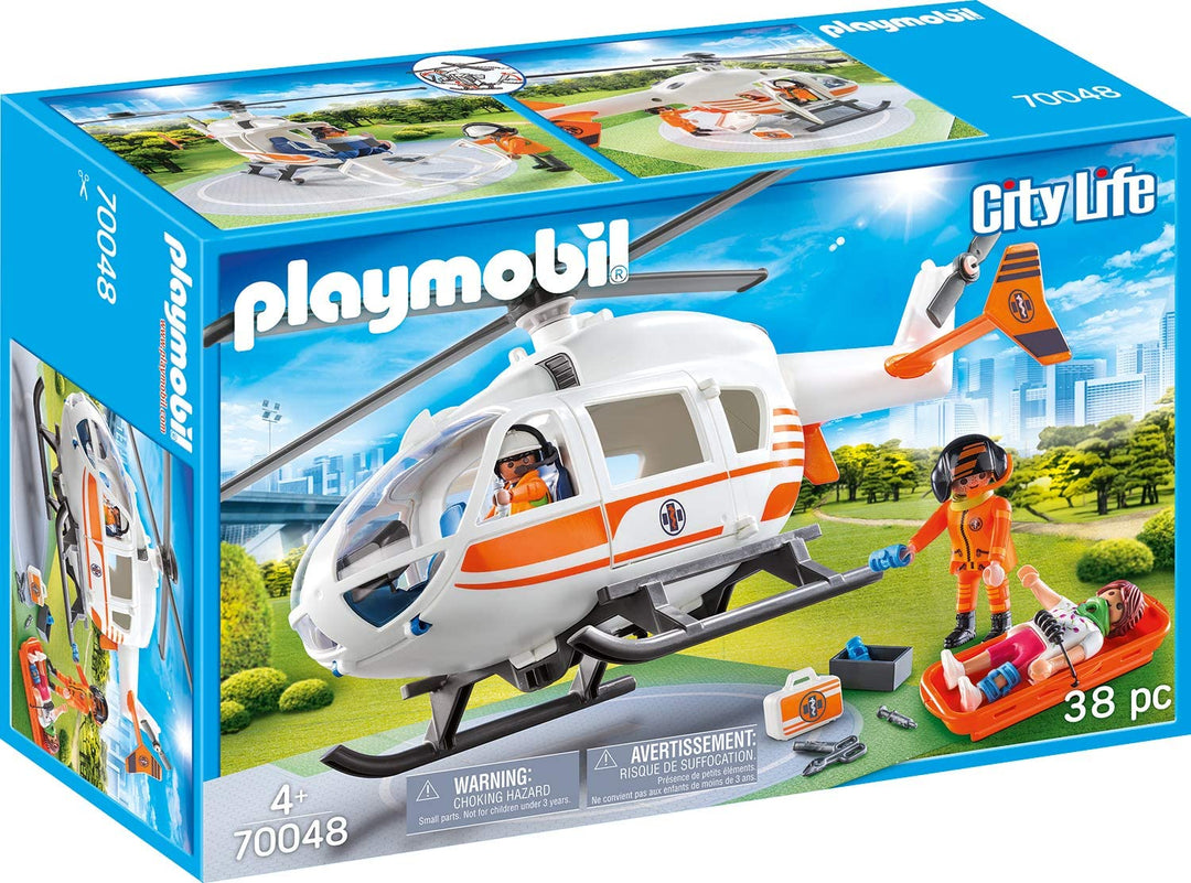 Playmobil 70048 City Life Hospital Emergency Helicopter with Landing Pad