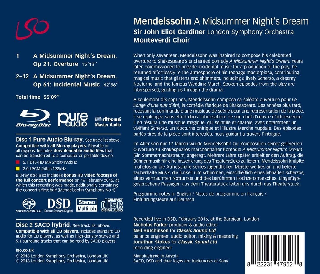 Mendelssohn: A Midsummer Night's Dream Pure Audio - London Symphony Orchestra [Audio CD]