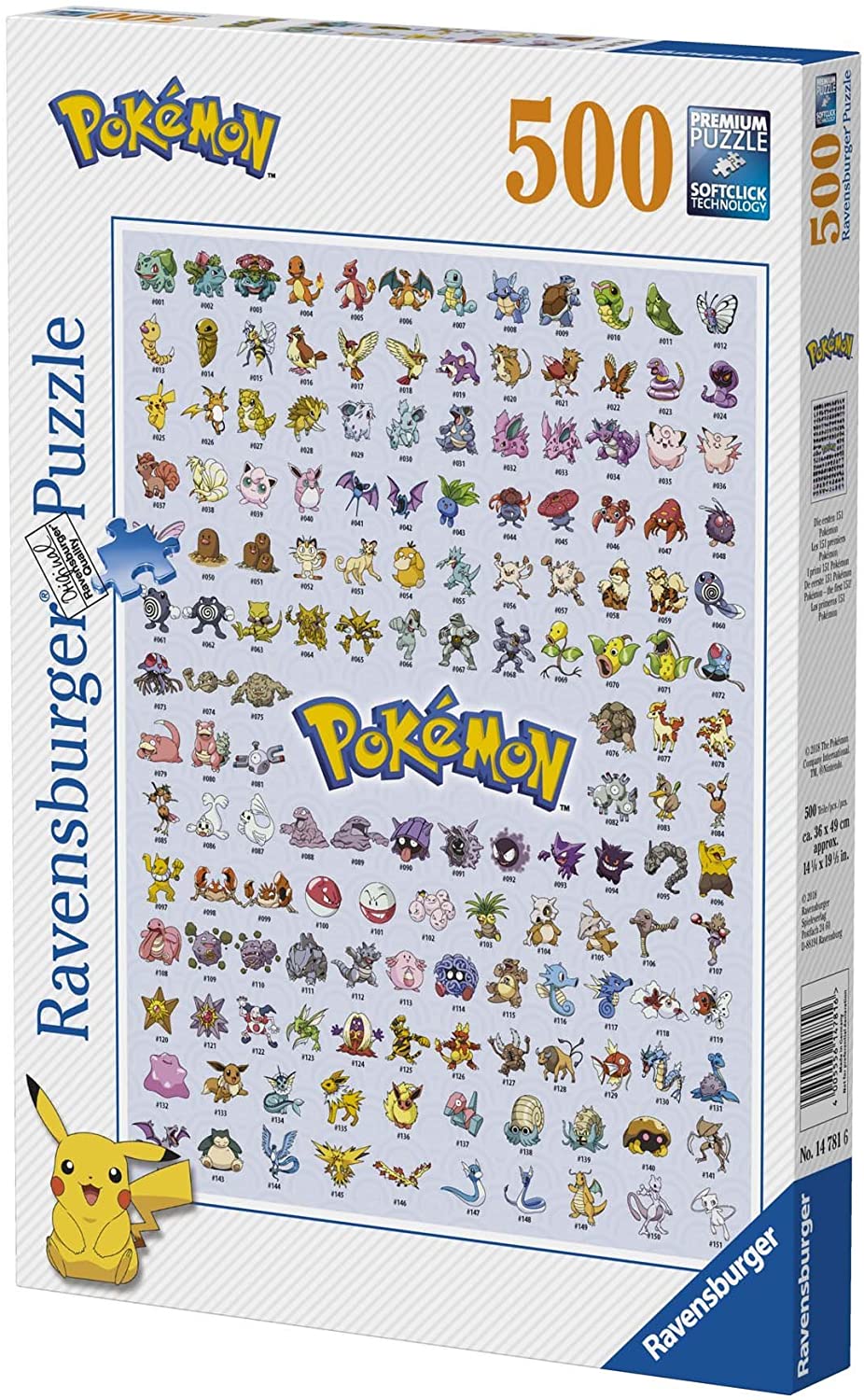 Ravensburger 14781 Pokemon Pokemon Pokedex 1st Generation 500 Piece Puzzle, Other, Norme