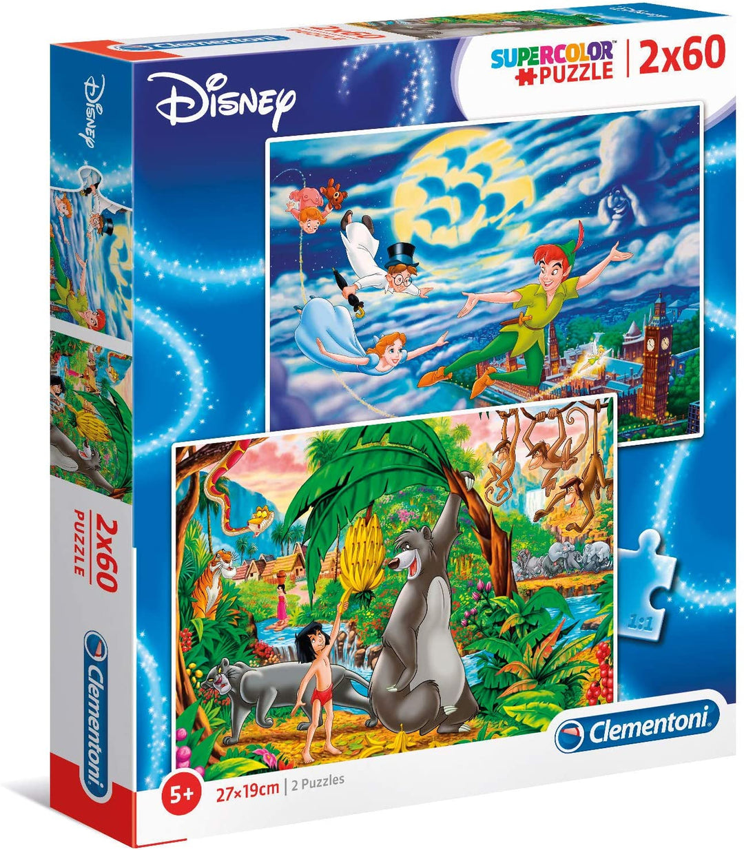 Clementoni - 21613 - Supercolor Puzzle - Disney Peter Pan + Jungle Book - 2x60 pieces - Made in Italy - jigsaw puzzle children age 5+