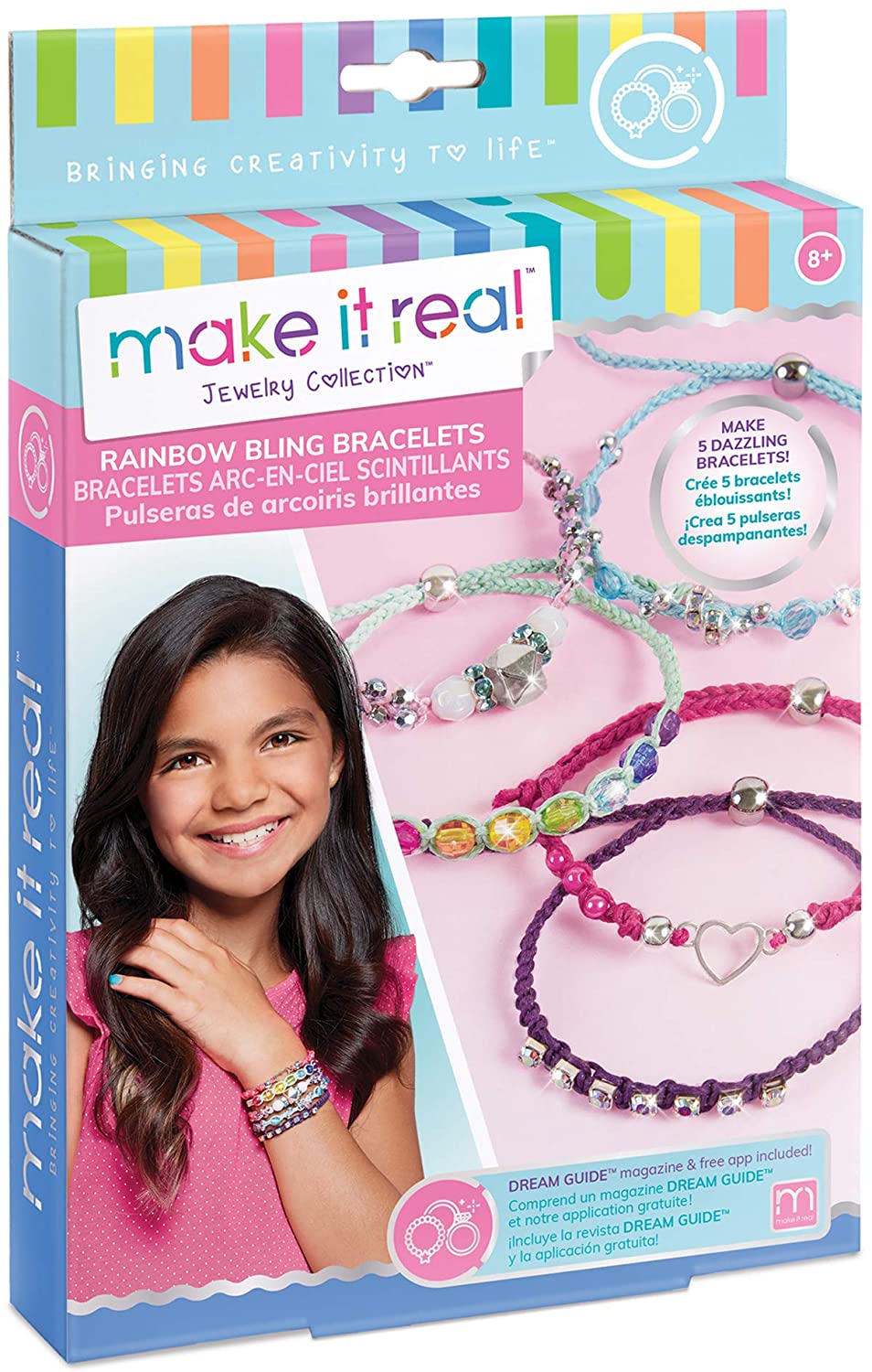 Make It Real Rainbow Bling Bracelets Diy Bead & Knot Bracelet Making Kit for Girls