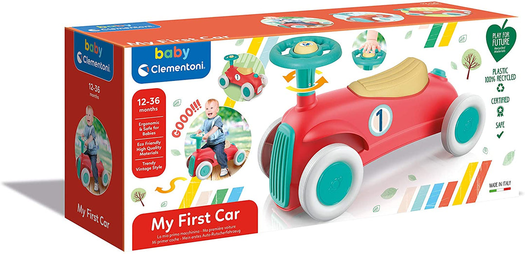 Clementoni - 17308 - My First Ride On Car - Get In And Play - 100% Recycled Material - Made In Italy - Suitable For 12-36 Months