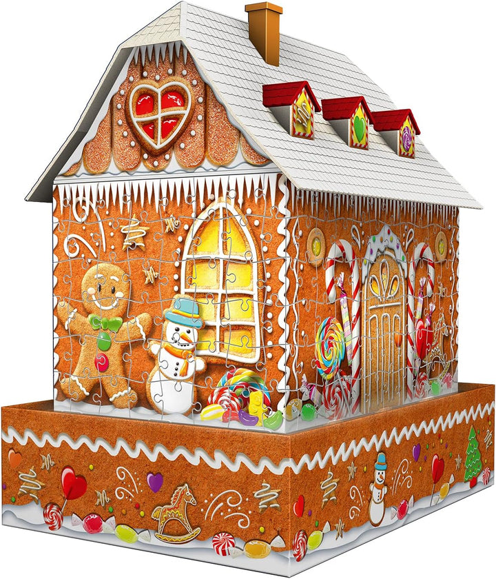 Ravensburger Christmas Gingerbread House 216 Piece 3D Jigsaw Puzzle for Adults and Kids Age 8 Years Up - Night Edition with LED Lighting