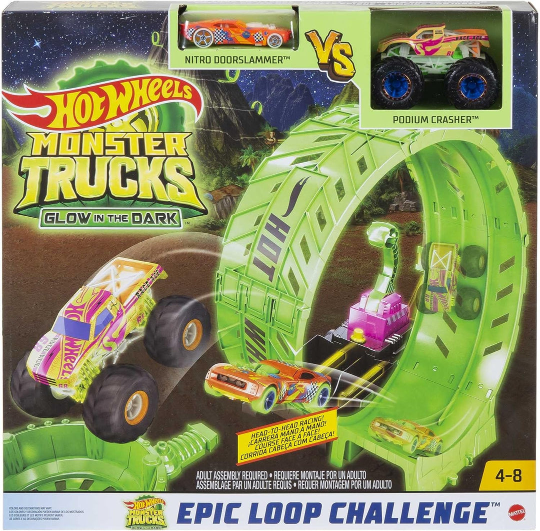Hot Wheels Monster Trucks Glow in the Dark Epic Loop Challenge Playset with Launcher