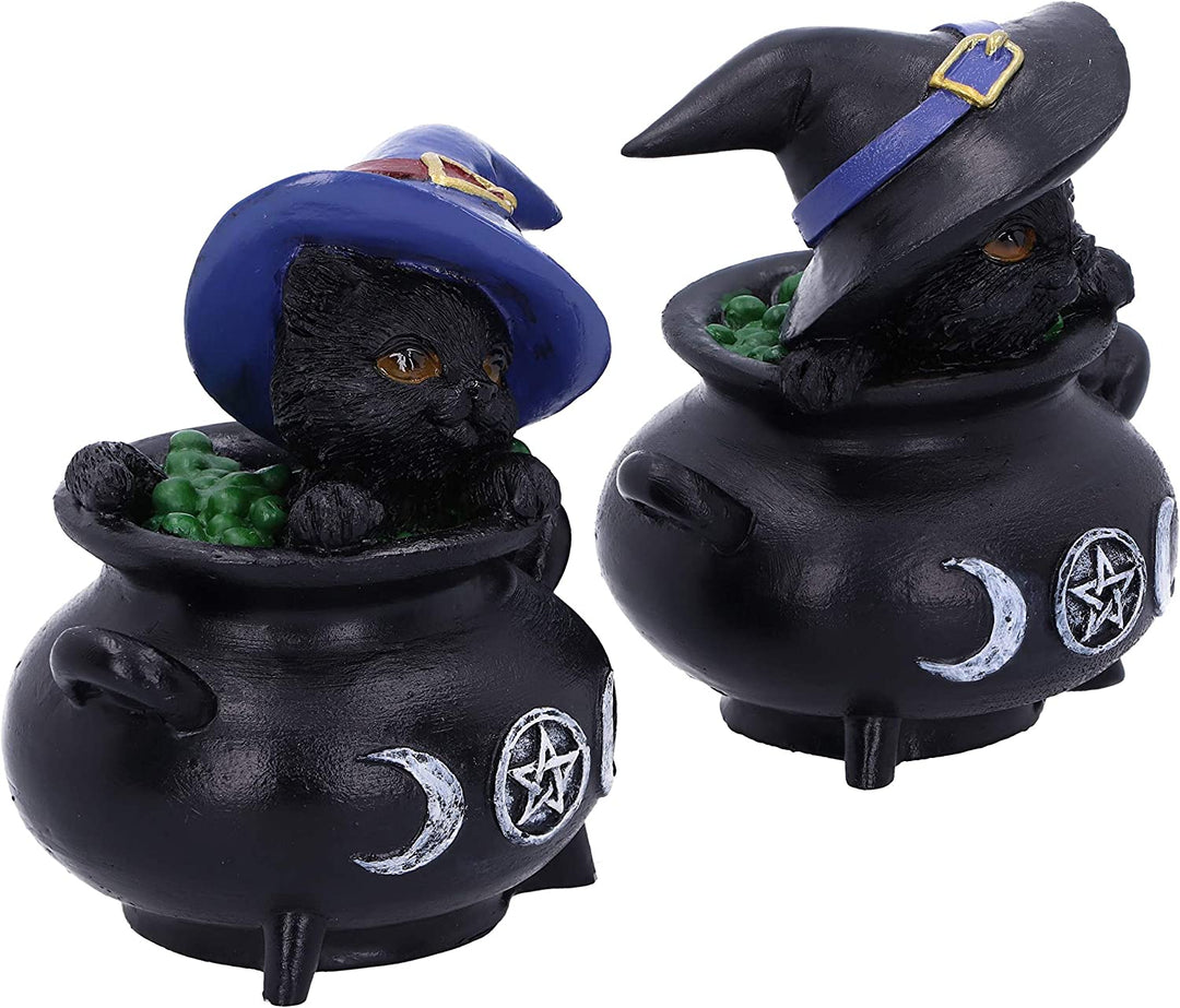 Nemesis Now Hubble and Bubble Witches Familiar Black Cat and Cauldron Figurines