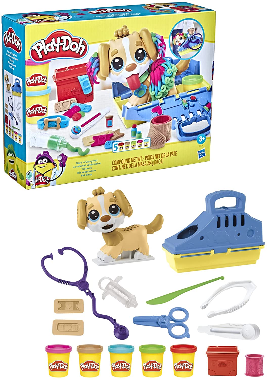 Play-Doh Care 'n Carry Vet Playset with Toy Dog, Carrier, 10 Tools, 5 Colors F36