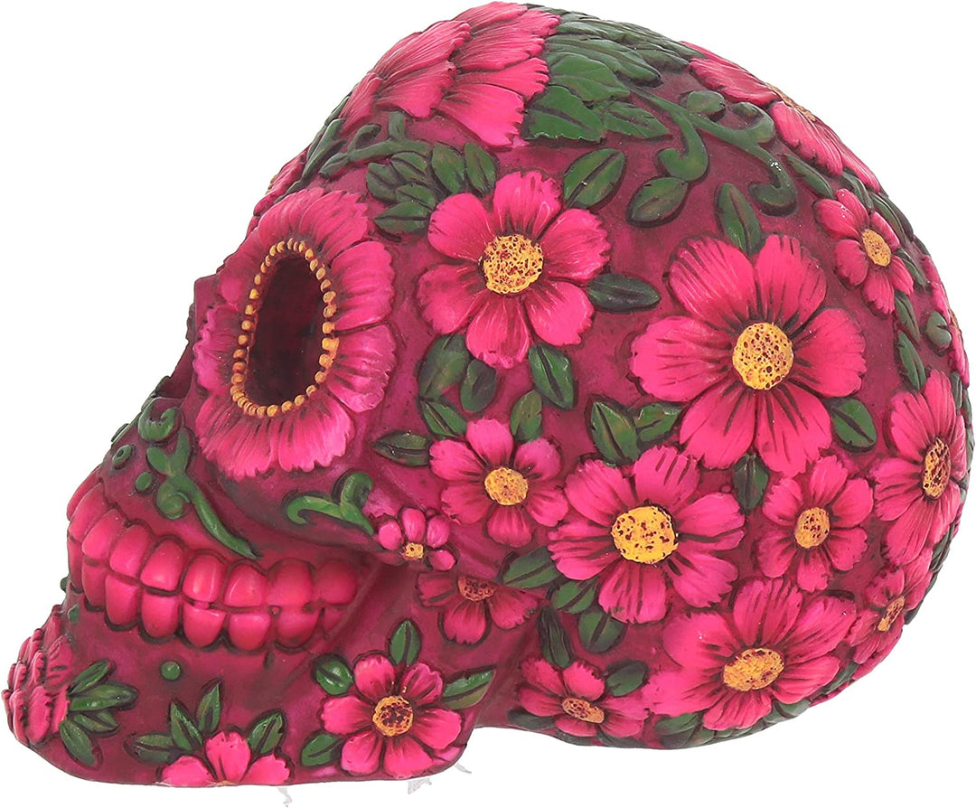 Nemesis Now Sugar Blossom Skull 14.5cm, Fuschia