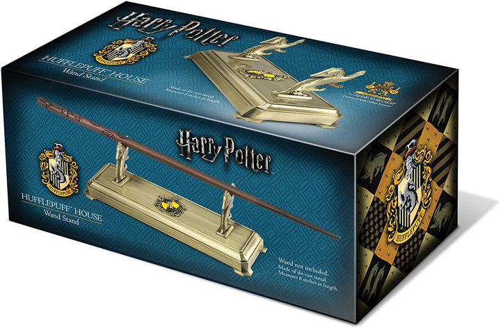 The Noble Collection Harry Potter Hufflepuff Wand Stand - 8in (20cm) Gold-Coloured Individual Wand Stand - Harry Potter Film Set Movie Props Wands Gifts