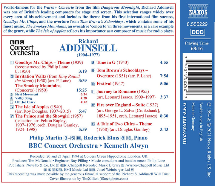 Philip Martin - Addinsell: British Light Music Vol. 1 - Goodbye Mr. Chips; The Prince and the Showgirl [Philip Martin; Roderick Elms; BBC Concert Orchestra; Kenneth Alwyn] [Naxos: 8555229] [Audio CD]