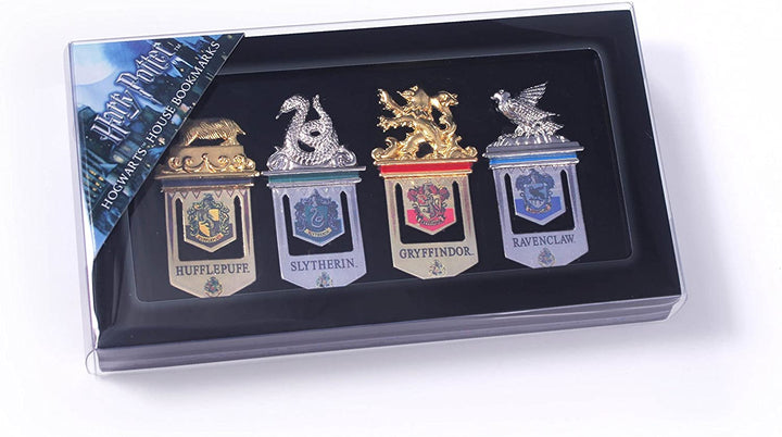 The Noble Collection Harry Potter Hogwarts Bookmarks - 6.3in (16cm) Display Set of 4 Metal Hogwarts House Bookmarks - Officially Licensed Film Set Movie Gifts Stationery