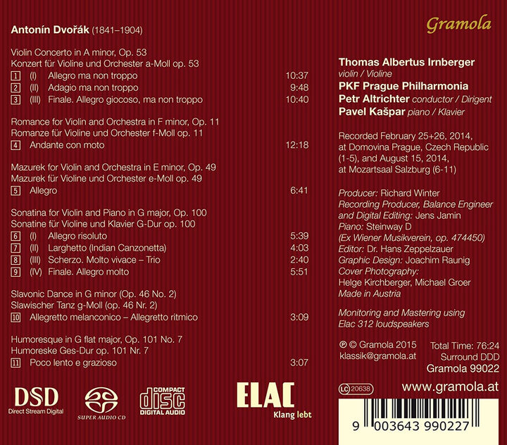 Dvorak:Violinkonzert [Thomas Albertus Irnberger; Prague Philharmonia; Pavel Kaspar, Petr Altrichter] [GRAMOLA: 99022] [Audio CD]