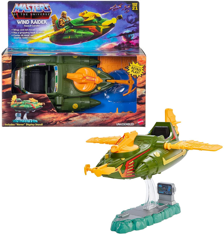 Masters of the Universe Origins Wind Raider Vehicle with Tow Hook, Retractable Cable & Display Stand for MOTU Storytelling Play and Display, Gift for Kids Age 6 Years and Older