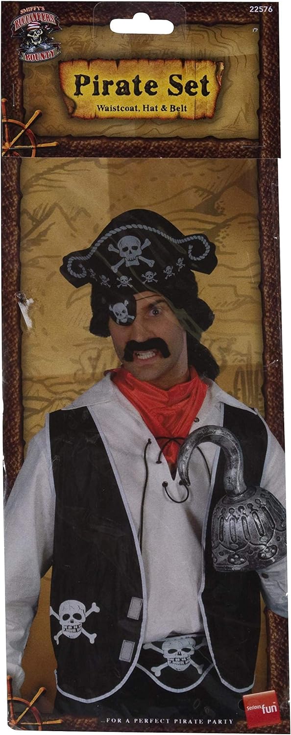 Smiffy's Pirate Set with Hat Waistcoat and Belt - Black