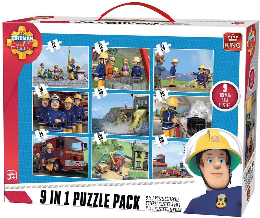 King 5642 Fireman Sam Jigsaw Puzzle 9 in 1 Puzzlepack with Handle, Multicolored - Yachew