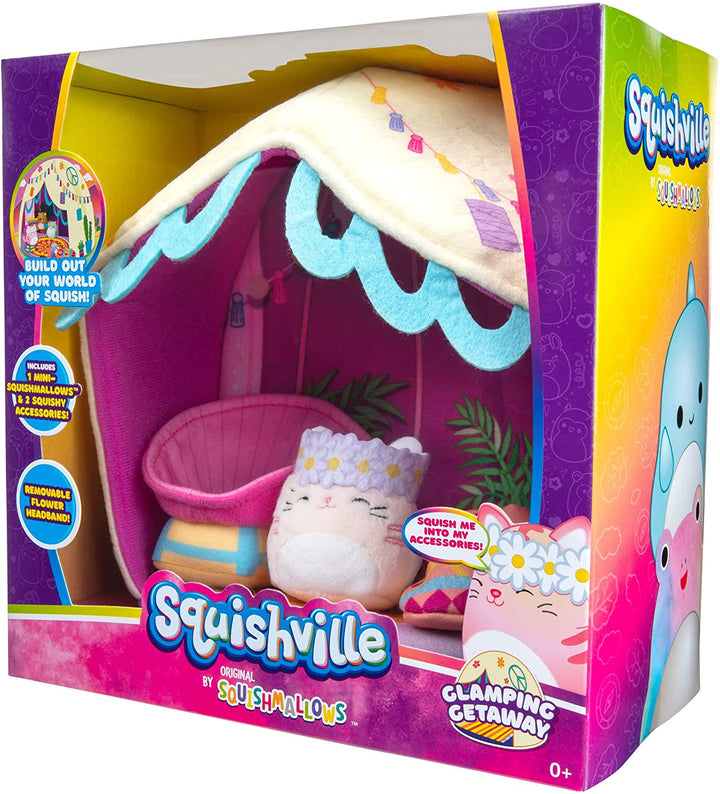 Squishville SQM0210 Deluxe Glamping Includes 2-Inch Paulita The Pink Tabby Cat,