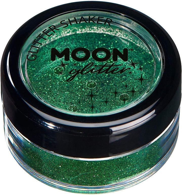 Classic Fine Glitter Shakers by Moon Glitter - Green - Cosmetic Festival Makeup Glitter for Face, Body, Nails, Hair, Lips - 5g