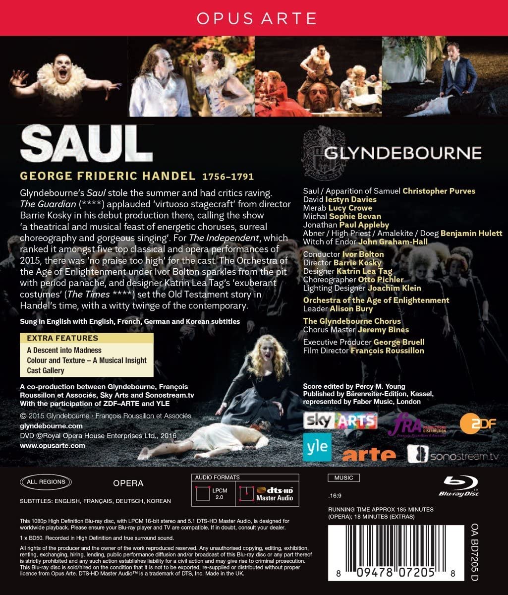 Handel:Saul [Soloists; The Glyndebourne Orchestra; Orchestra of the Age of Enlightenement ] [Opus Arte [2016] [Region Free] [Blu-ray]