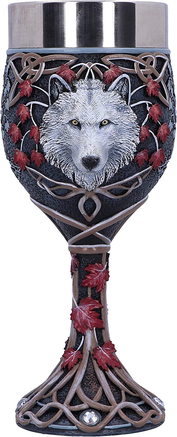 Nemesis Now Lisa Parker Guardian of The Fall White Autumn Wolf Goblet, 19.5cm