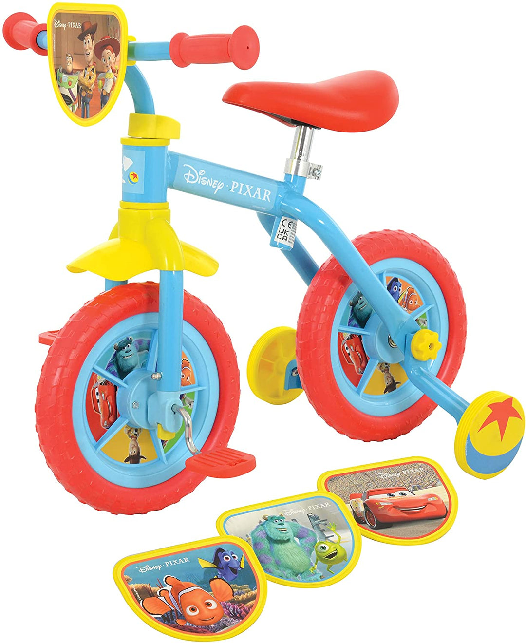 Disney Unisex-Youth Pixar Switch It Multi Character 2in1 10" Training Bike, Mult