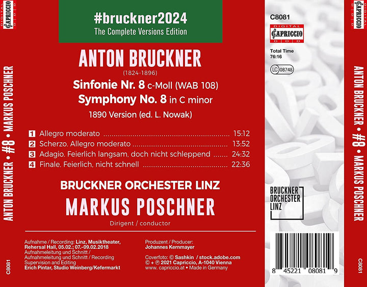 Bruckner: Symphony 8 [Bruckner Orchester Linz; Markus Poschner] [Capriccio: C808 [Audio CD]