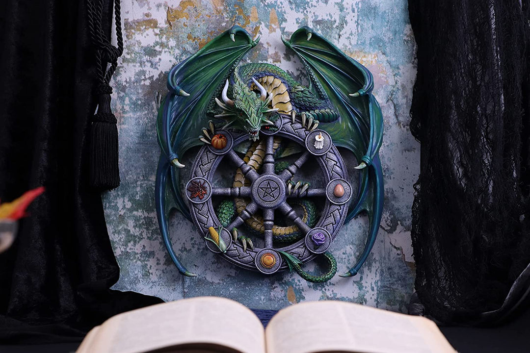 Nemesis Now Anne Stokes Magical Dragon Pagan Wheel of The Year Wall Plaque, Gree