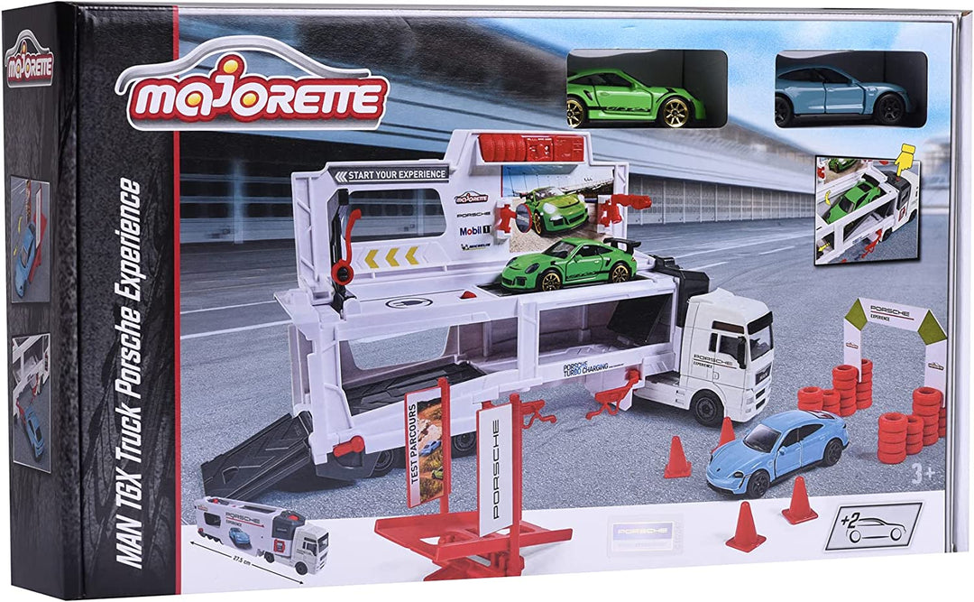 Majorette 212053304 Truck Experience PLAYSET with 2 Porsche DIE-CAST Cars, Multi