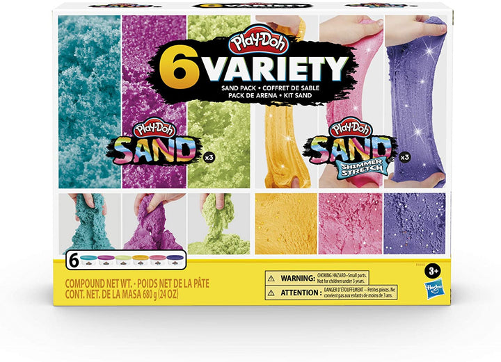 Play-Doh Sand Variety 6-Pack of Play-Doh Sand and Shimmer Stretch Compounds, 112 g Pots, Non-Toxic