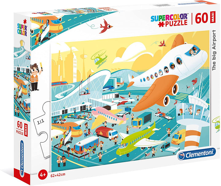Clementoni - 26447 - Supercolor Puzzle for children-The Airport-60 Pieces Maxi