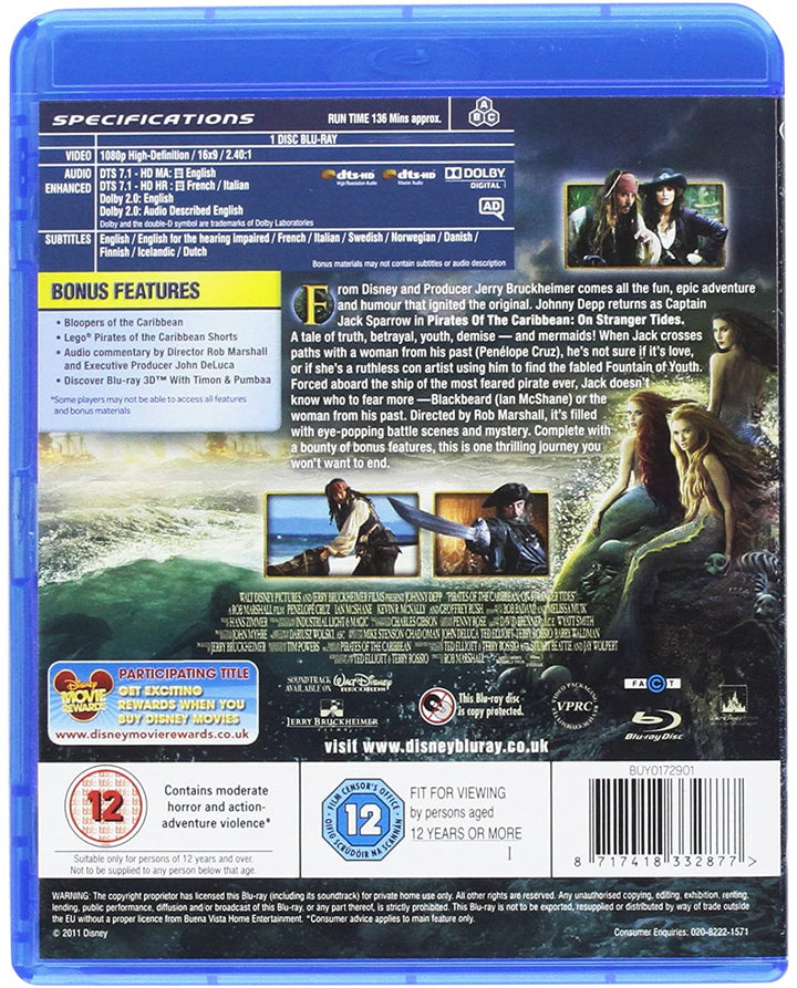 Pirates of the Caribbean: On Stranger Tides [Blu-ray] [2017] [Region Free]