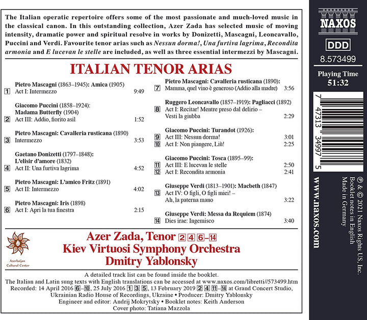 Donizetti: Italian Arias [Azer Zada; Kiev Virtuosi Symphony Orchestra; Dmitry Yablonsky] [Naxos: 8573499] [Audio CD]