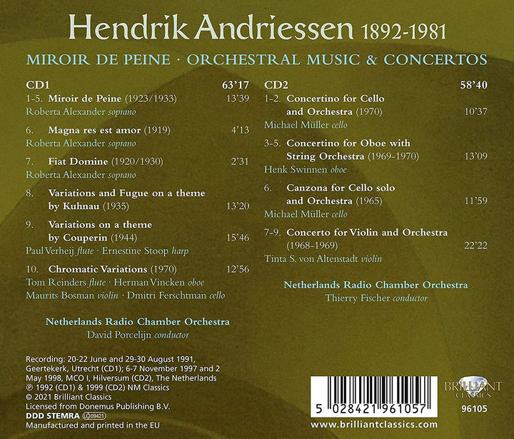 Roberta Alexander - Andriessen: Miroir de Peine, Orchestral Music & Concertos [Audio CD]