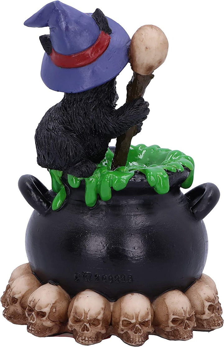 Spook Witches Familiar Black Cat and Bubbling Cauldron Figurine