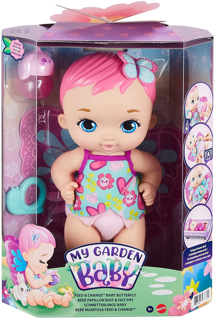 My Garden Baby GYP10 Feed and Change Baby Butterfly Doll (30-cm / 12-in), with Reusable Diaper, Removable Clothes & Wings, Great Gift for Kids Ages 3Y+, Multicolor