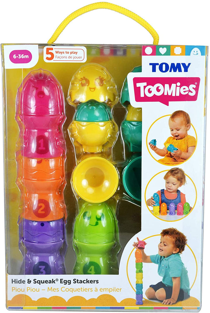 TOMY Toomies Hide and Squeak Big Egg Stacker Baby Toy, Educational Shape Sorter