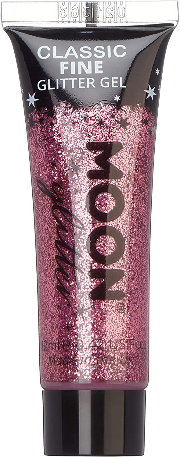 Classic Fine Face & Body Glitter Gel by Moon Glitter - Pink - Cosmetic Festival Glitter Face Paint for Face, Body, Hair, Nails - 12ml