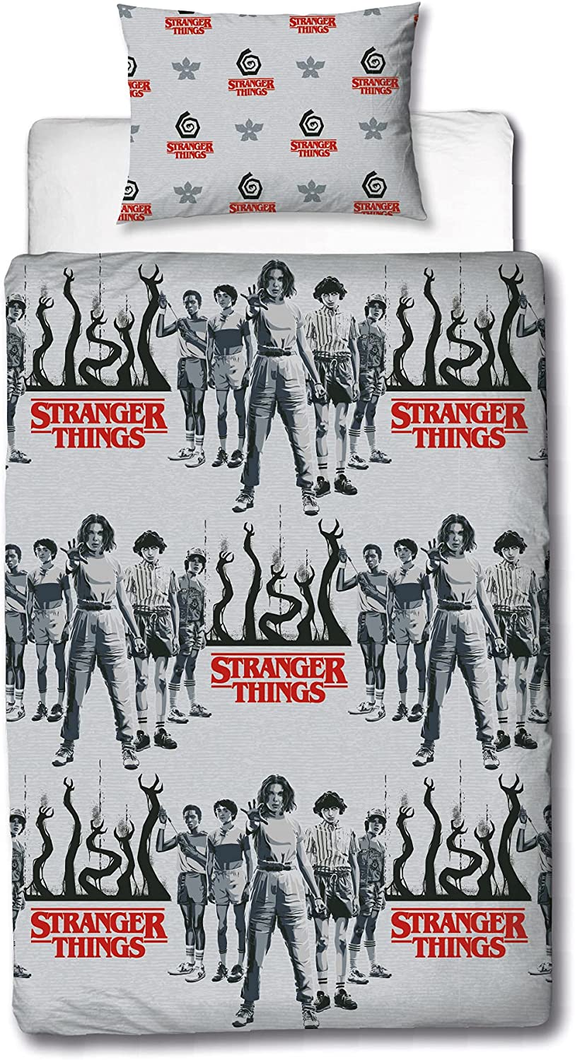 Official Stranger Things Duvet Cover Dark Side Design | Grey Reversible 2 Sided