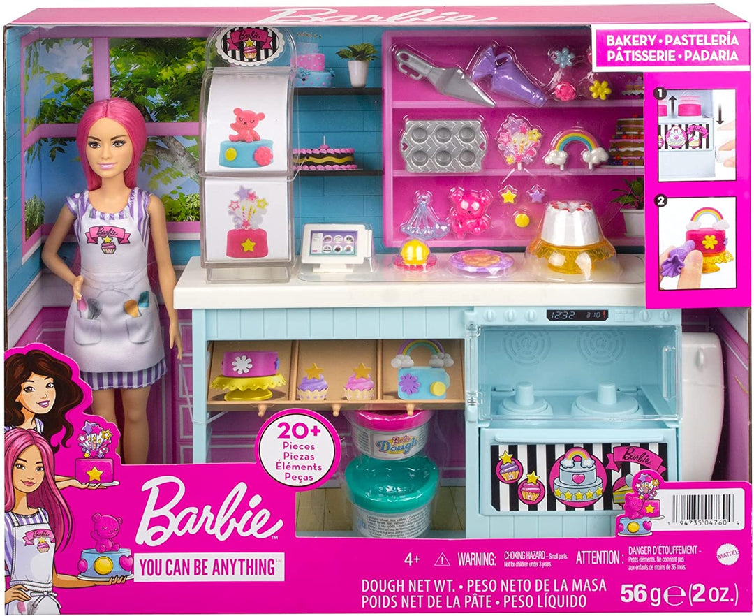 Barbie Bakery Playset with 12 in Petite Doll, Pink Hair, Bakery Station, Cake Ma