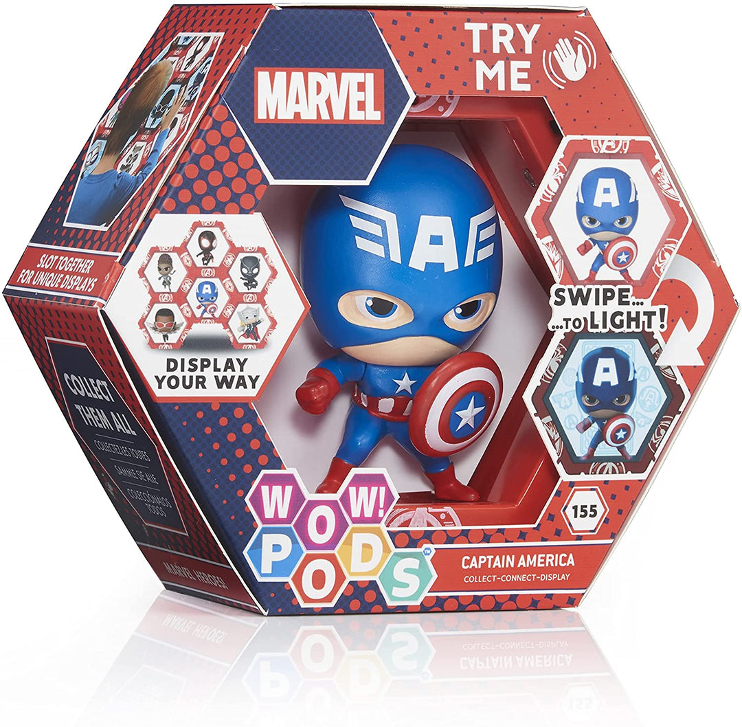 WOW! PODS Avengers Collection - Captain America | Superhero Light-Up Bobble-Head